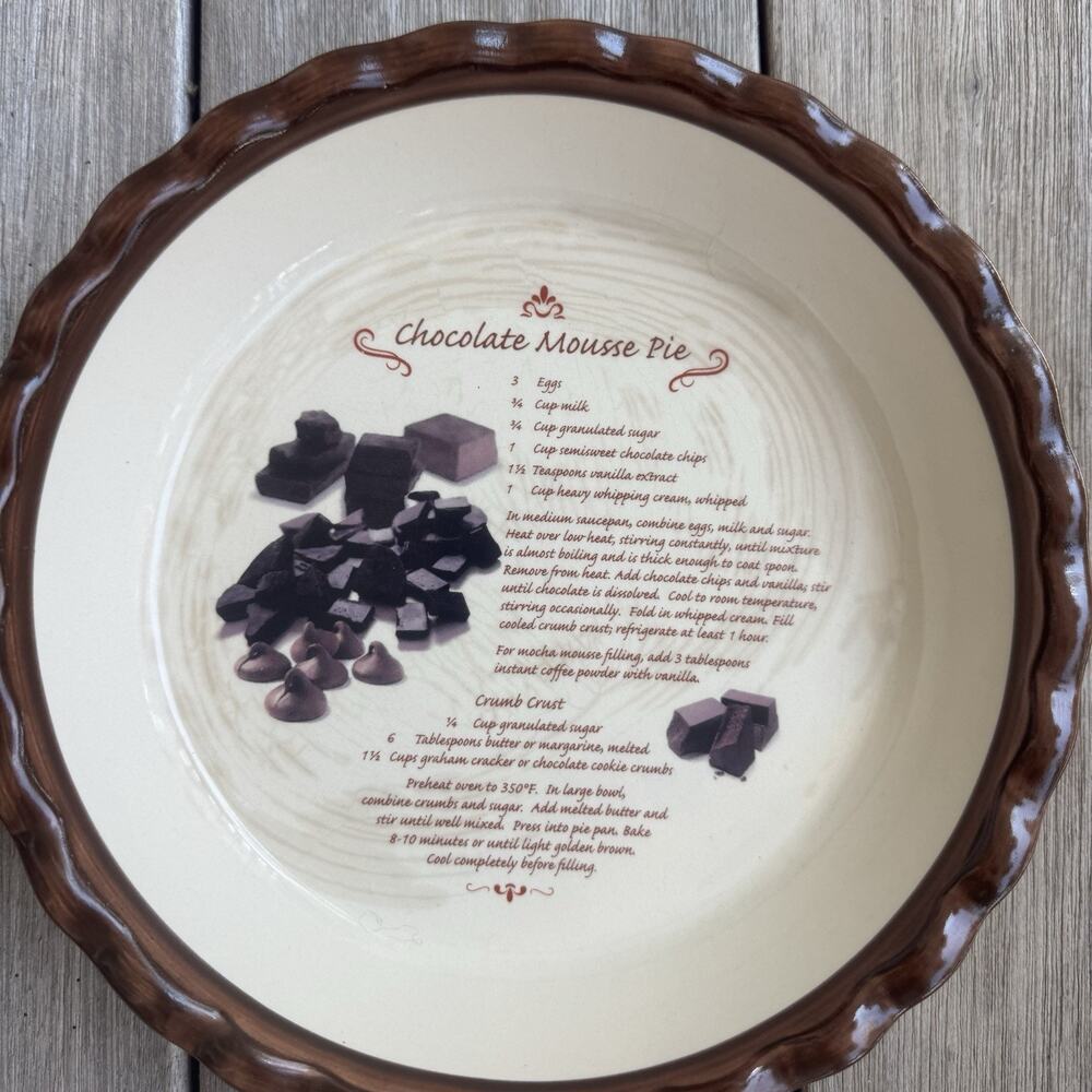 Chocolate Mousse Pie Recipe Fluted Edge Deep Dish Pie Plate Ceramic 9 in Cottage